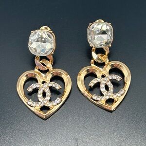 Gold Heart Earrings with Crystal Accents